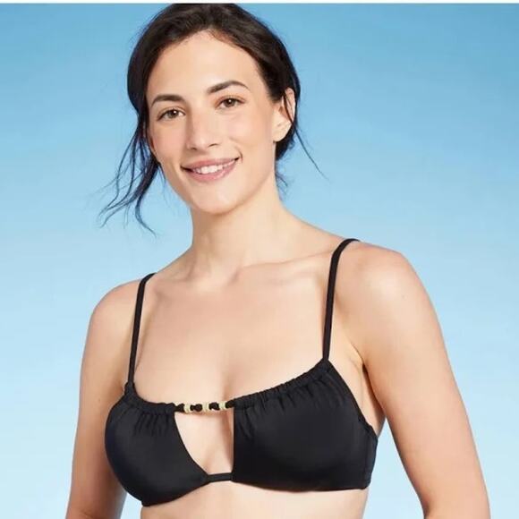 Shade & Shore Other - Shade & Shore Black with Gold Bead Detail Cutout Underwire Bikini Top Size 32B